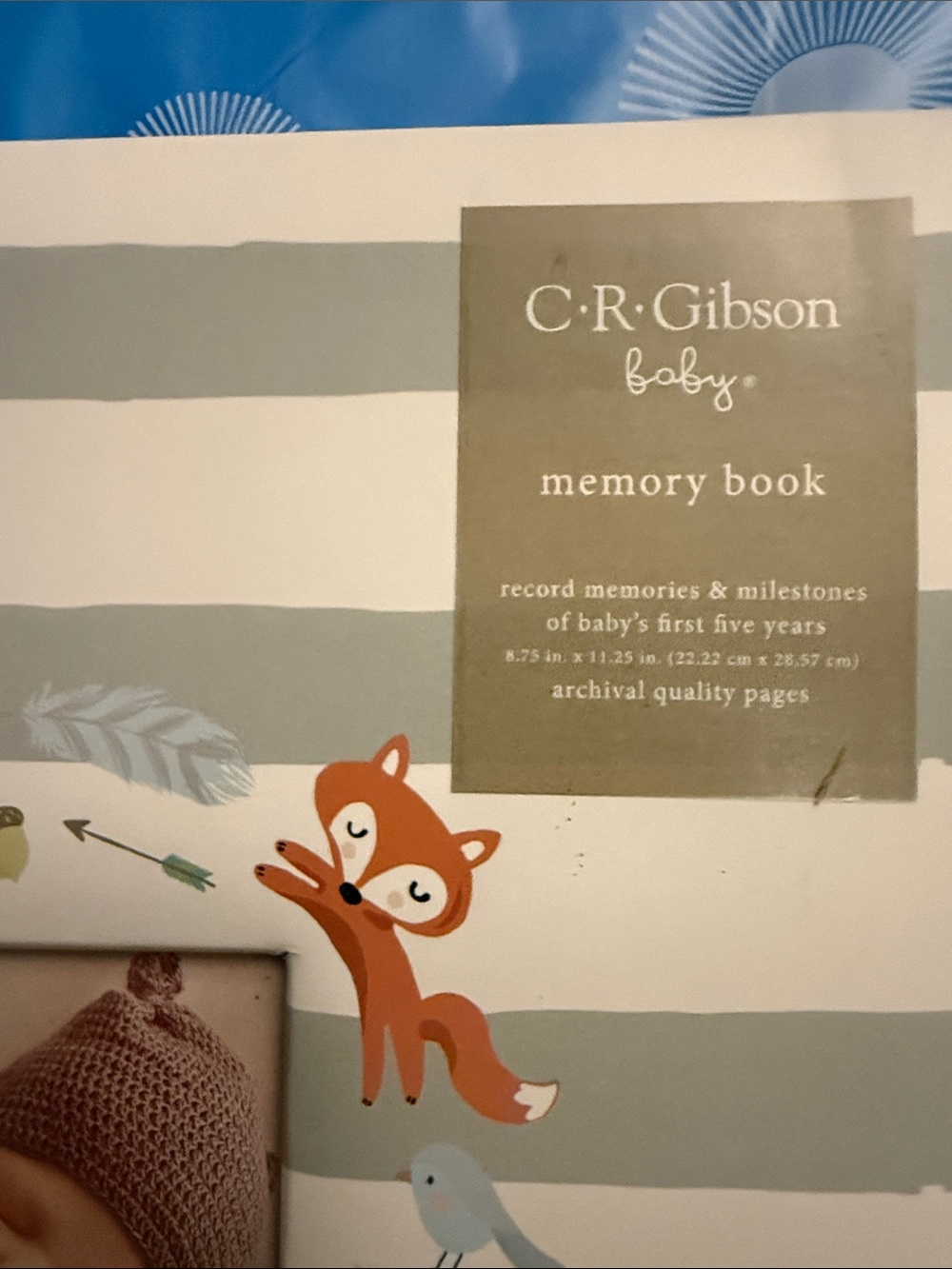 Gibson Baby Fox Print Memory Book in Light Blue, Orange, Gray, White
